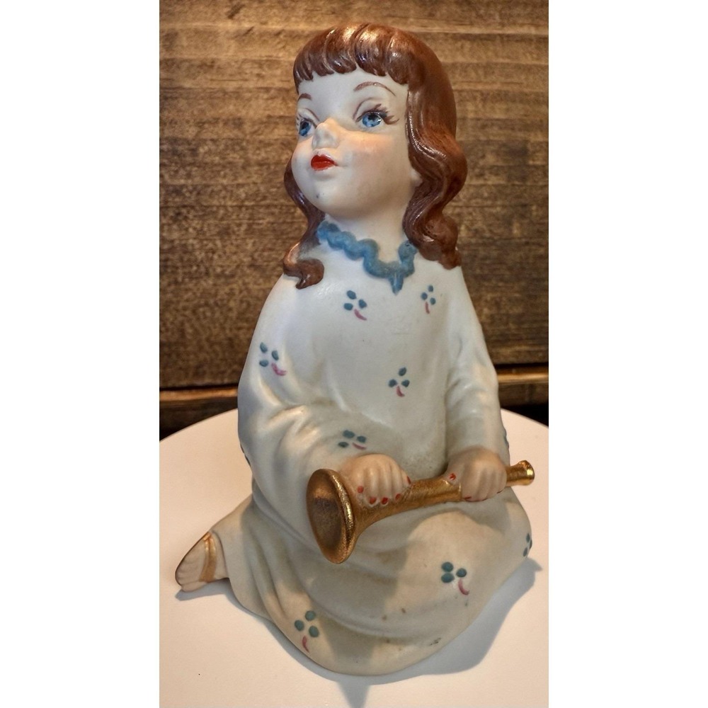 Vintage Holland Mold Little Girl Figurine Holding Horn 5" Hand Painted